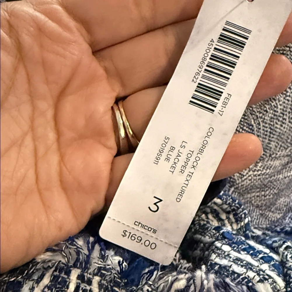 Chico's Navy and White Textured Jacket